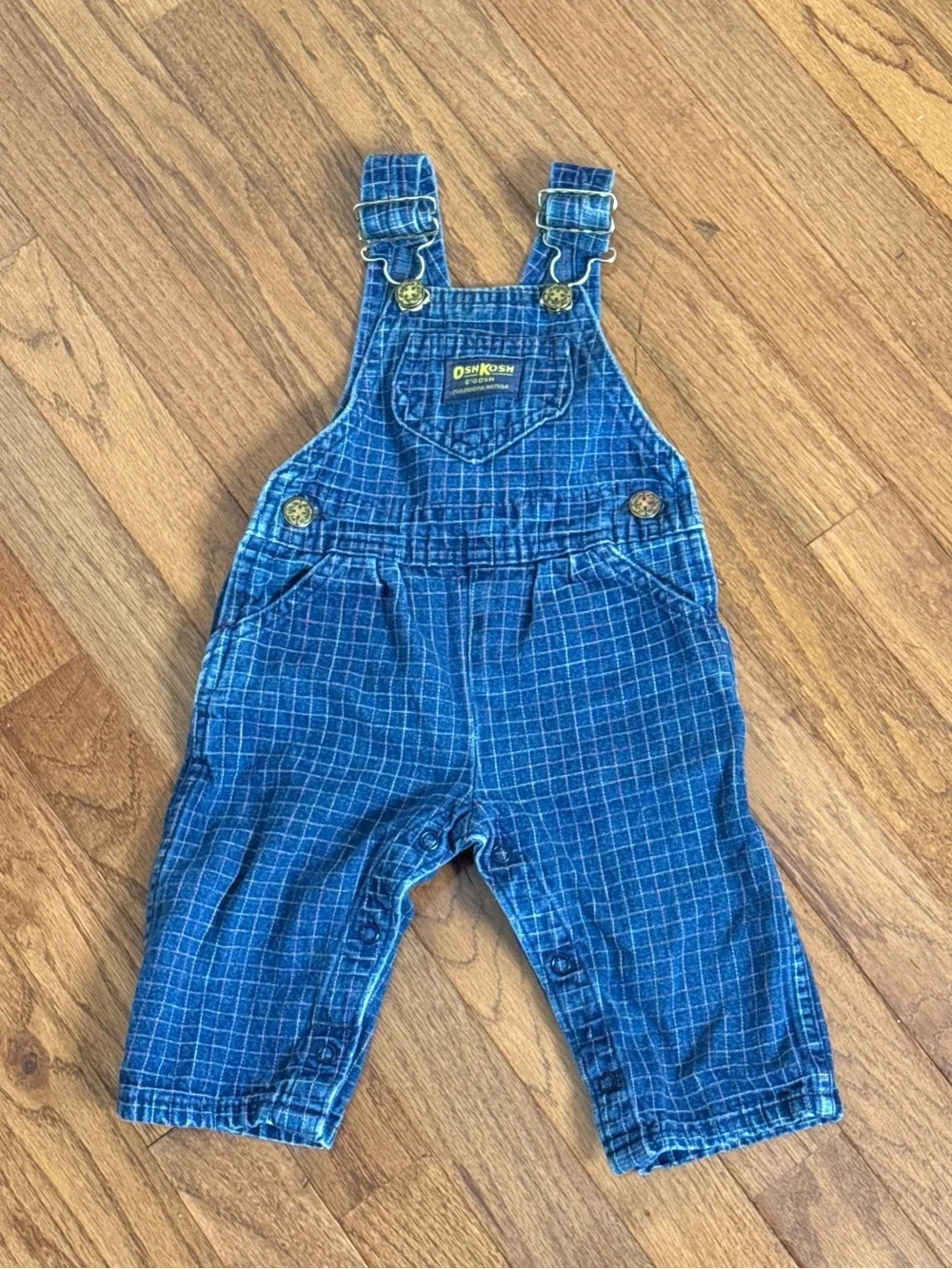 Oshkosh B’ Gosh 90s Rare Plaid Denim Overalls Size 12M